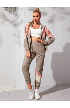 Sports jacket with color block, zipper & sports pants