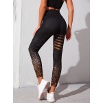 Sports leggings with confetti pattern and wide waist band